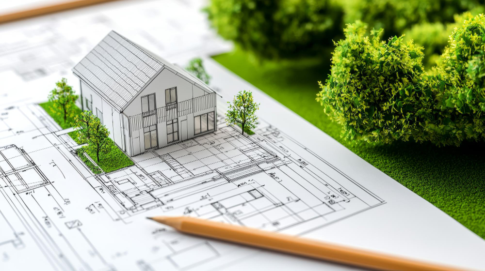 Plano de una casa rodeada de vegetación